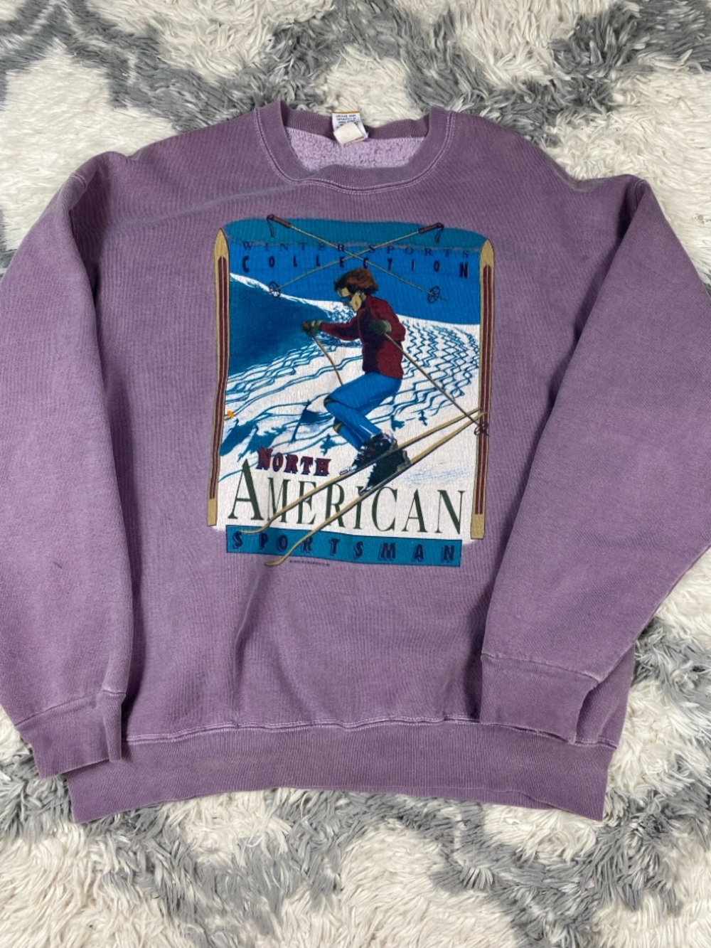 Vintage North American Sportsman Alaska Ski Graphics 90s Crewneck Purple Sz XL